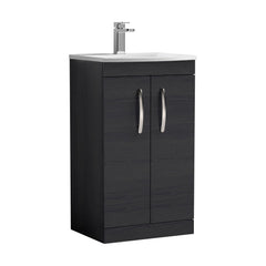 [BFRI005G] Millwich Contemporary 2 Door Floor Standing Vanity Unit with Curved Basin, Charcoal Black, 500mm - Cutout