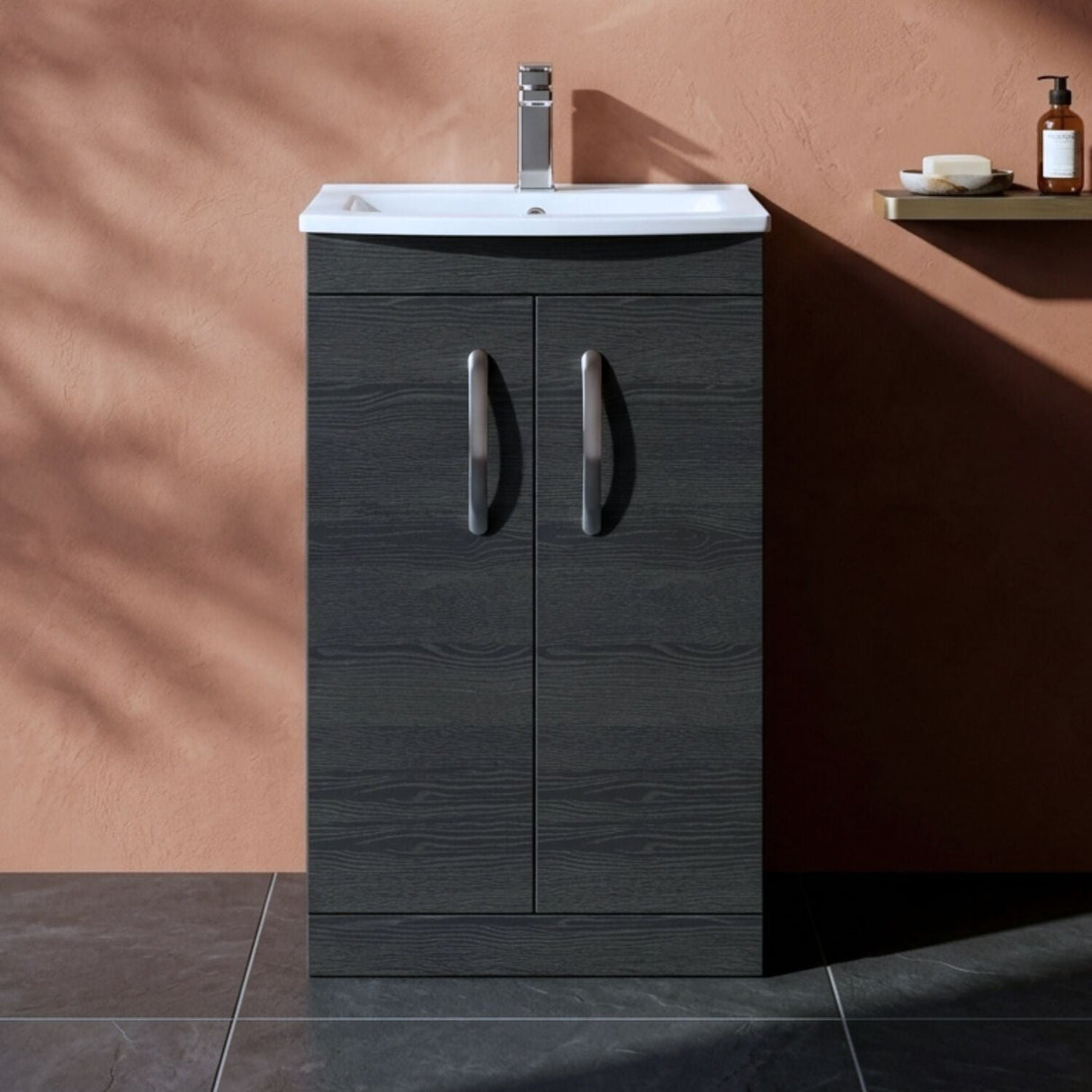 [BFRI005G] Millwich Contemporary 2 Door Floor Standing Vanity Unit with Curved Basin - Choice of Size and Colour - Silo