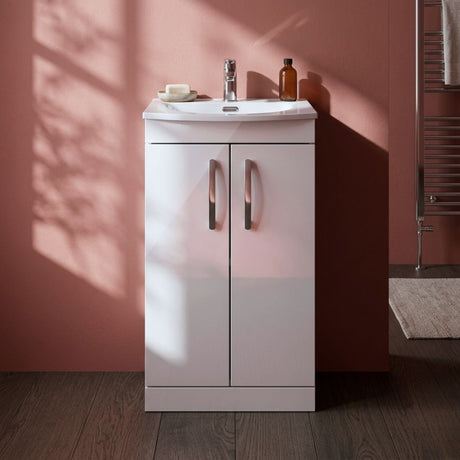 [BFRI006G] Millwich Contemporary 2 Door Floor Standing Vanity Unit with Curved Basin - Choice of Size and Colour - Silo
