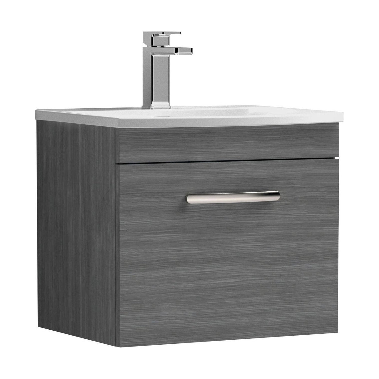 [BFRI011G] Millwich Contemporary 1 Drawer Wall Hung Vanity Unit with Curved Basin, Anthracite Woodgrain, 500mm - Cutout
