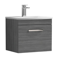 [BFRI011G] Millwich Contemporary 1 Drawer Wall Hung Vanity Unit with Curved Basin, Anthracite Woodgrain, 500mm - Cutout