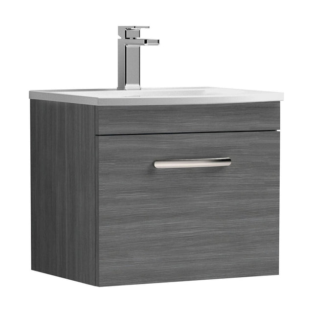 [BFRI011G] Millwich Contemporary 1 Drawer Wall Hung Vanity Unit with Curved Basin, Anthracite Woodgrain, 500mm - Cutout