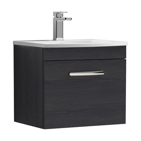 [BFRI012G] Millwich Contemporary 1 Drawer Wall Hung Vanity Unit with Curved Basin, Charcoal Black, 500mm - Cutout