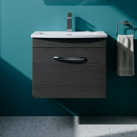 [BFRI012G] Millwich Contemporary 1 Drawer Wall Hung Vanity Unit with Curved Basin - Choice of Size and Colour - Silo
