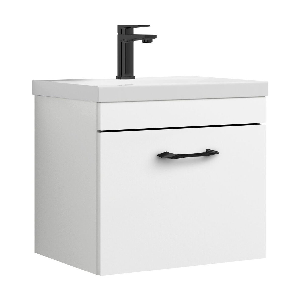 [BFRI013A17] Rio 1 Drawer Wall Hung Vanity Basin Unit - 500mm - Gloss White with Black D-shaped handle (Tap Not Included) - Balterley - Cutout