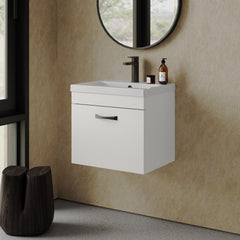[BFRI013A17] Rio 1 Drawer Wall Hung Vanity Basin Unit - 500mm - Gloss White with Black D-shaped handle (Tap Not Included) - Balterley - Lifestyle 3