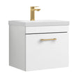 [BFRI013A68] Rio 1 Drawer Wall Hung Vanity Basin Unit - 500mm - Gloss White with Brushed Brass D-shaped handle (Tap Not Included) - Cutout