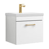 [BFRI013A68] Millwich 1 Drawer Wall Hung Vanity Basin Unit with Brushed Brass Handle, Choice of Size and Colour - Cutout