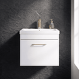 [BFRI013A68] Millwich 1 Drawer Wall Hung Vanity Basin Unit with Brushed Brass Handle, Choice of Size and Colour - Silo