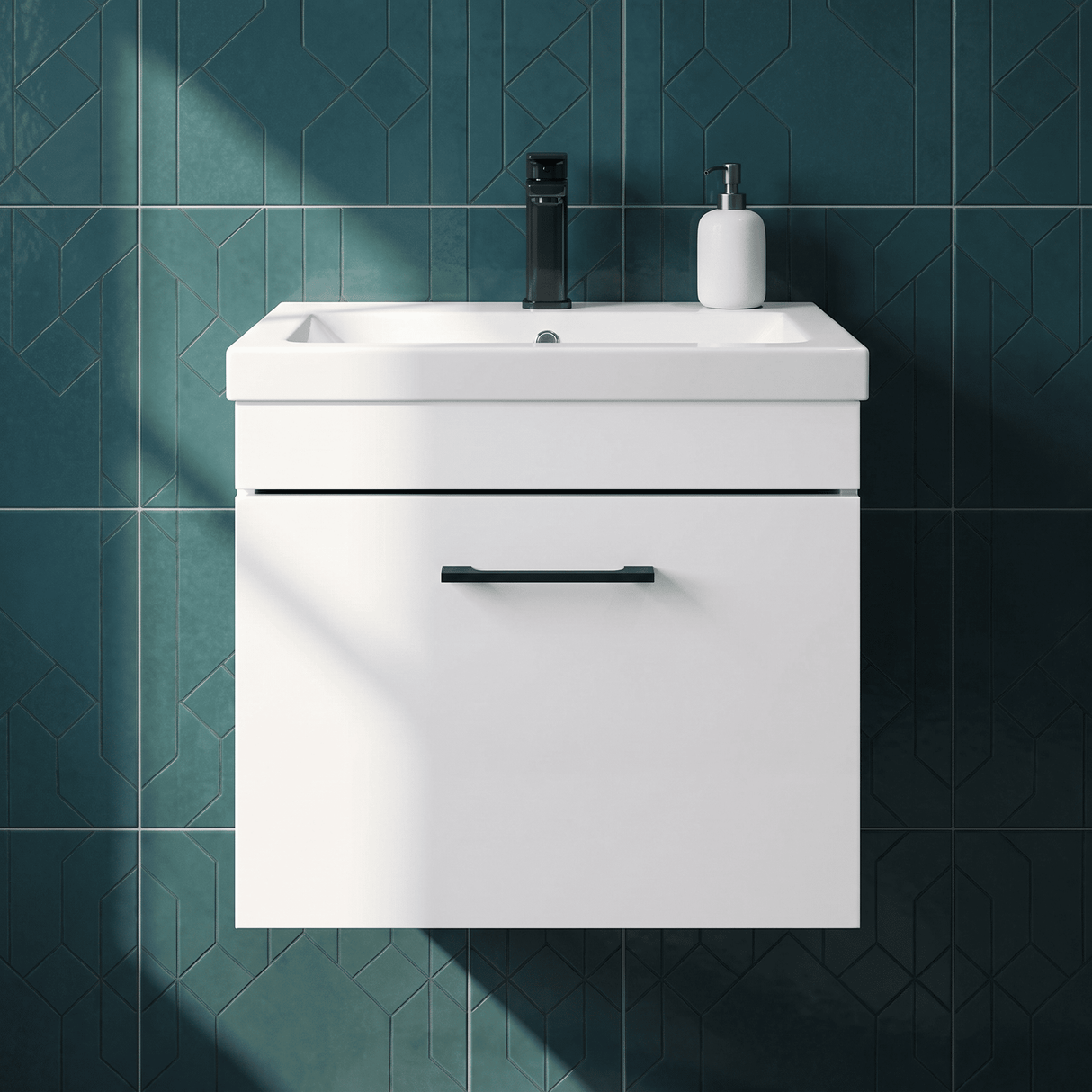 [BFRI013A69] Millwich 1 Drawer Wall Hung Vanity Basin Unit with Black Handle, Choice of Size and Colour - Silo