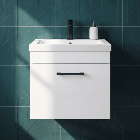 [BFRI013A69] Millwich 1 Drawer Wall Hung Vanity Basin Unit with Black Handle, Choice of Size and Colour - Silo