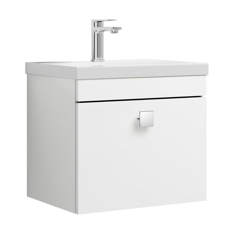 [BFRI013A7] Rio 1 Drawer Wall Hung Vanity Basin Unit - 500mm - Gloss White with Chrome Square Handle (Tap Not Included) - Cutout
