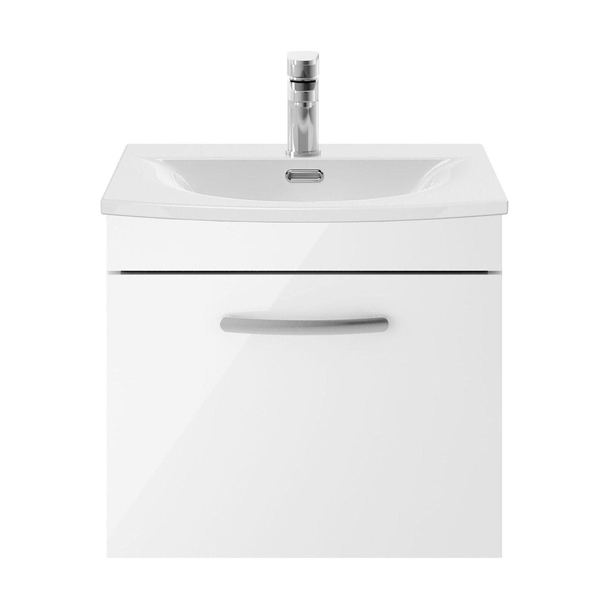 [BFRI013G] Millwich Contemporary 1 Drawer Wall Hung Vanity Unit with Curved Basin, Gloss White, 500mm - Cutout