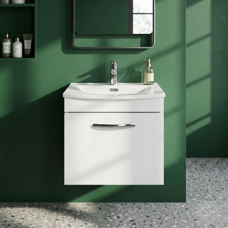 [BFRI013G] Millwich Contemporary 1 Drawer Wall Hung Vanity Unit with Curved Basin - Choice of Size and Colour - Silo