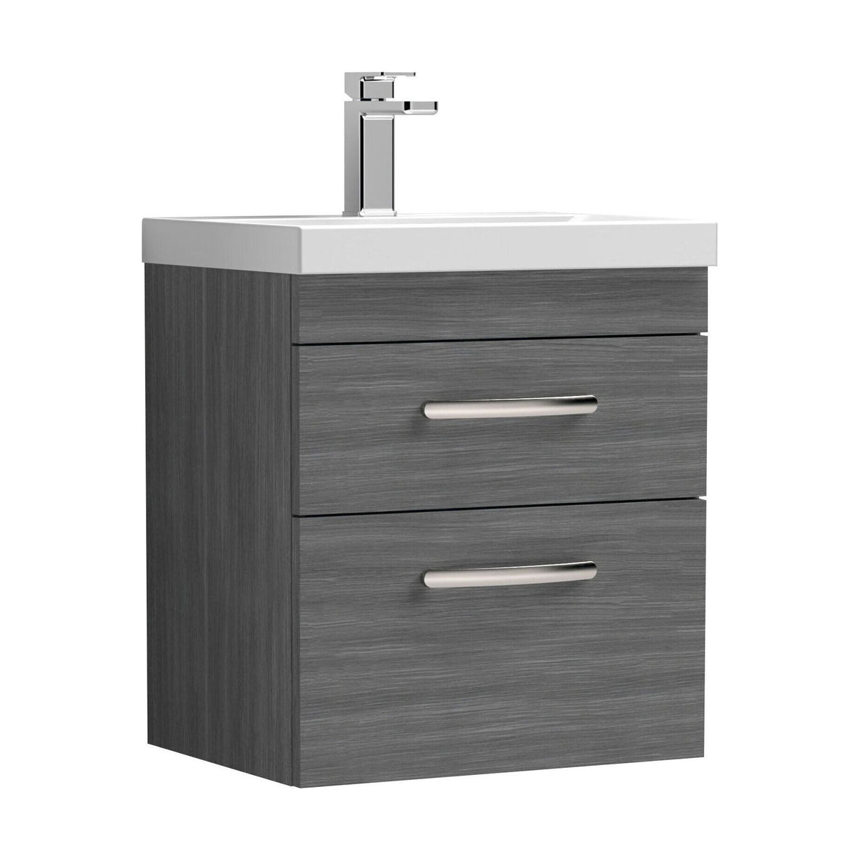 [BFRI018D] Millwich Contemporary 2 Drawer Wall Hung Vanity Unit with Thin Edge Basin, Anthracite Woodgrain, 500mm - Cutout