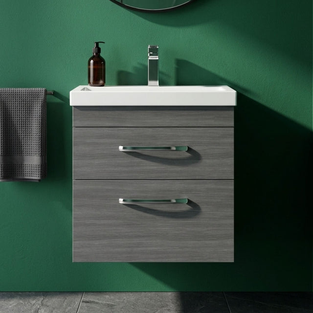 [BFRI018D] Millwich Contemporary 2 Drawer Wall Hung Vanity Unit with Thin Edge Basin - Choice of Size and Colour - Silo