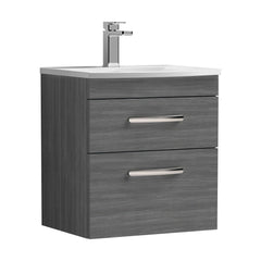 [BFRI018G] Millwich Contemporary 2 Drawer Wall Hung Vanity Unit with Curved Basin, Anthracite Woodgrain, 500mm - Cutout
