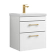 [BFRI020A68] Rio 2 Drawer Wall Hung Vanity Basin Unit - 500mm - Gloss White with Brushed Brass D-shaped handles (Tap Not Included) - Cutout