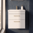 [BFRI020A68] Millwich 2 Drawer Wall Hung Vanity Basin Unit with Brushed Brass Handle, Choice of Size and Colour - Silo