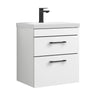 [BFRI020A69] Millwich 2 Drawer Wall Hung Vanity Basin Unit with Black Handle, Choice of Size and Colour - Cutout