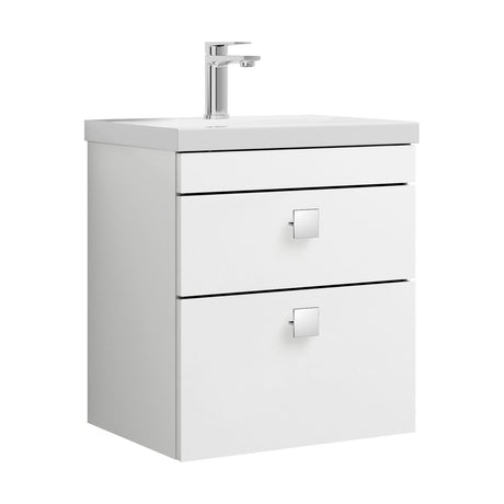 [BFRI020A7] Rio 2 Drawer Wall Hung Vanity Basin Unit - 500mm - Gloss White with Chrome Square Handles (Tap Not Included) - Cutout