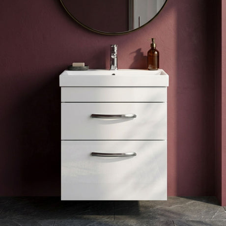 [BFRI020D] Millwich Contemporary 2 Drawer Wall Hung Vanity Unit with Thin Edge Basin - Choice of Size and Colour - Silo