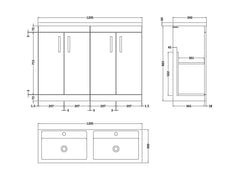 [BFRI026F] Millwich Contemporary 4 Door Floor Standing Vanity Unit with Basin - Choice of Colour - Technical Drawing