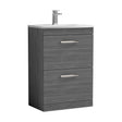 [BFRI032G] Millwich Contemporary 2 Drawer Floor Standing Vanity Unit with Curved Basin, Anthracite Woodgrain, 600mm - Cutout