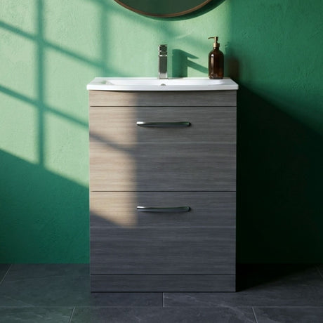 [BFRI032G] Millwich Contemporary 2 Drawer Floor Standing Vanity Unit with Curved Basin - Choice of Size and Colour - Silo
