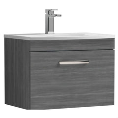 [BFRI039G] Millwich Contemporary 1 Drawer Wall Hung Vanity Unit with Curved Basin - Choice of Size and Colour - Cutout