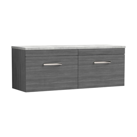 [BFRI039LBG2] Millwich Contemporary 2 Drawer Wall Hung Vanity Unit with Laminate Black Galaxy Granite Worktop, Anthracite Woodgrain, 1200mm - Cutout