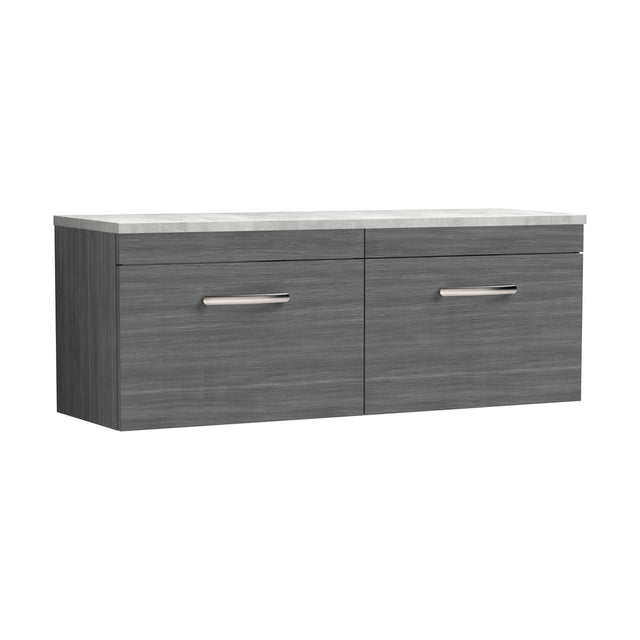 [BFRI039LBG2] Millwich Contemporary 2 Drawer Wall Hung Vanity Unit with Laminate Black Galaxy Granite Worktop, Anthracite Woodgrain, 1200mm - Cutout