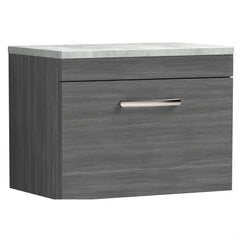 [BFRI039LBG] Millwich Contemporary 1 Drawer Wall Hung Vanity Unit with Bellato Grey Laminate Worktop - Choice of Size and Colour - Cutout