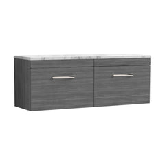 [BFRI039LCM2] Millwich Contemporary 2 Drawer Wall Hung Vanity Unit with Laminate Carrara Marble Worktop, Anthracite Woodgrain, 1200mm - Cutout