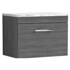 [BFRI039LCM] Millwich Contemporary 1 Drawer Wall Hung Vanity Unit with Carrera Marble Laminate Worktop - Choice of Size and Colour - Cutout