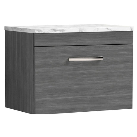 [BFRI039LCM] Millwich Contemporary 1 Drawer Wall Hung Vanity Unit with Carrera Marble Laminate Worktop - Choice of Size and Colour - Cutout