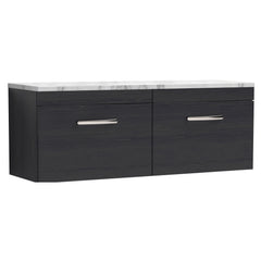 [BFRI040LCM2] Millwich Contemporary 2 Drawer Wall Hung Vanity Unit with Carrera Marble Laminate Worktop - Choice of Colour - Cutout