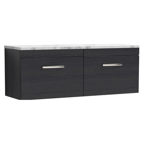[BFRI040LCM2] Millwich Contemporary 2 Drawer Wall Hung Vanity Unit with Carrera Marble Laminate Worktop - Choice of Colour - Cutout