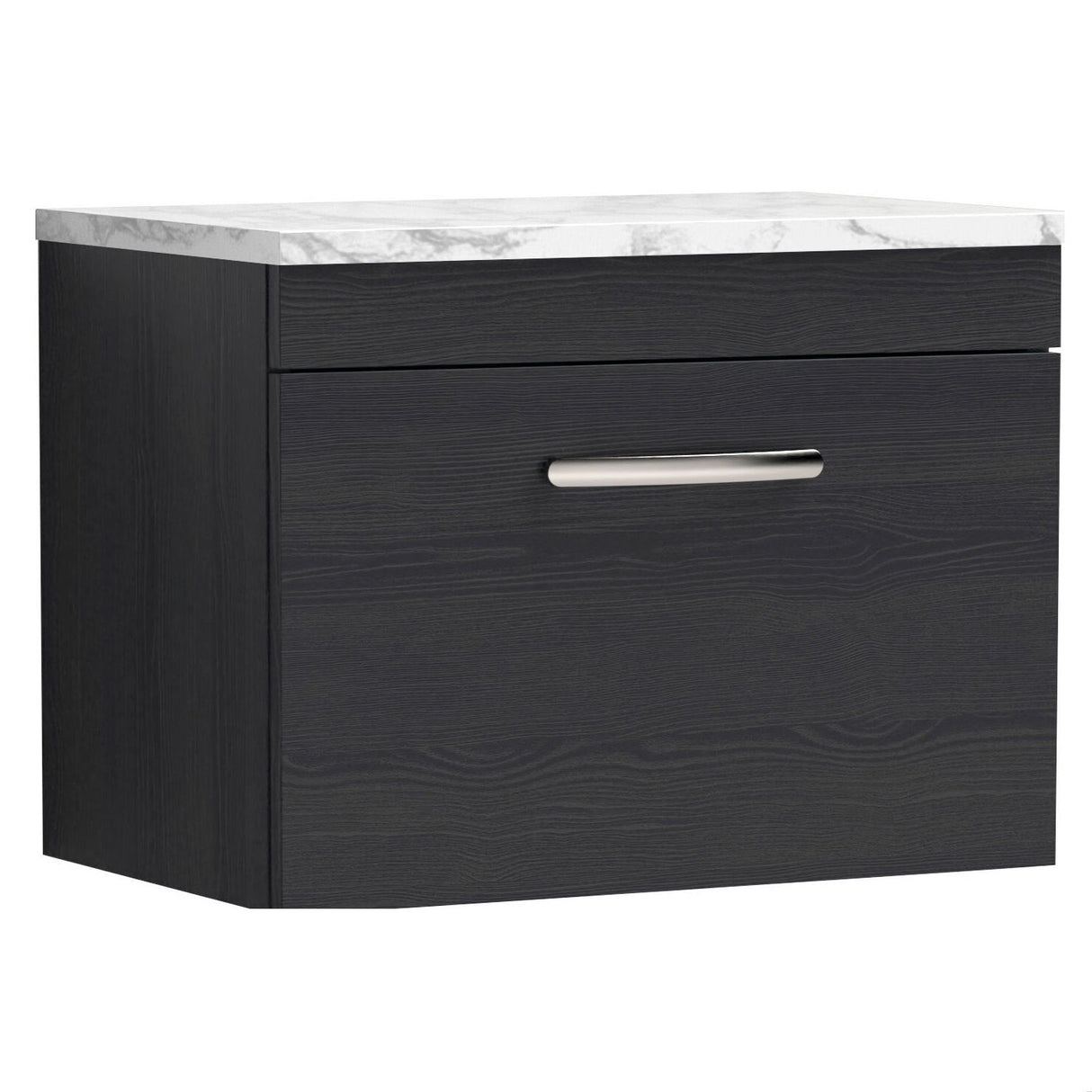[BFRI040LCM] Millwich Contemporary 1 Drawer Wall Hung Vanity Unit with Carrera Marble Laminate Worktop - Choice of Size and Colour - Cutout
