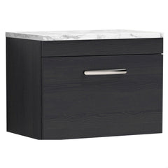 [BFRI040LCM] Millwich Contemporary 1 Drawer Wall Hung Vanity Unit with Carrera Marble Laminate Worktop - Choice of Size and Colour - Cutout
