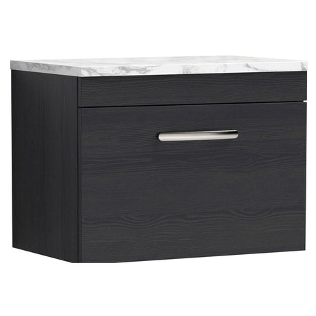 [BFRI040LCM] Millwich Contemporary 1 Drawer Wall Hung Vanity Unit with Carrera Marble Laminate Worktop - Choice of Size and Colour - Cutout