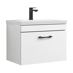 [BFRI041A17] Rio 1 Drawer Wall Hung Vanity Basin Unit - 600mm - Gloss White with Black D-shaped handle (Tap Not Included) - Balterley - Cutout