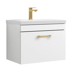 [BFRI041A68] Millwich 1 Drawer Wall Hung Vanity Basin Unit with Brushed Brass Handle, Choice of Size and Colour - Cutout