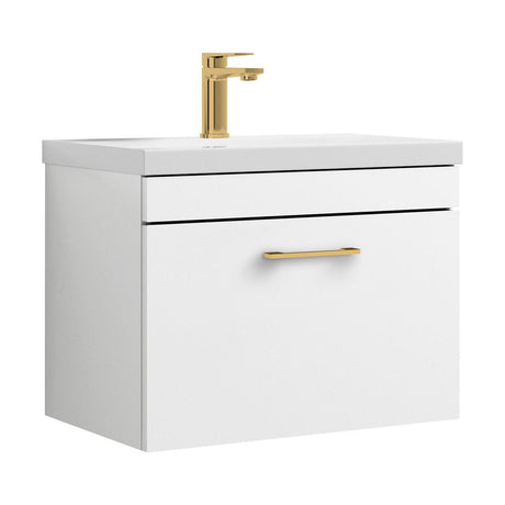 [BFRI041A68] Millwich 1 Drawer Wall Hung Vanity Basin Unit with Brushed Brass Handle, Choice of Size and Colour - Cutout