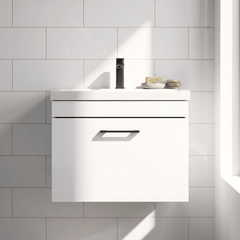 [BFRI041A69] Millwich 1 Drawer Wall Hung Vanity Basin Unit with Black Handle, Choice of Size and Colour - Silo