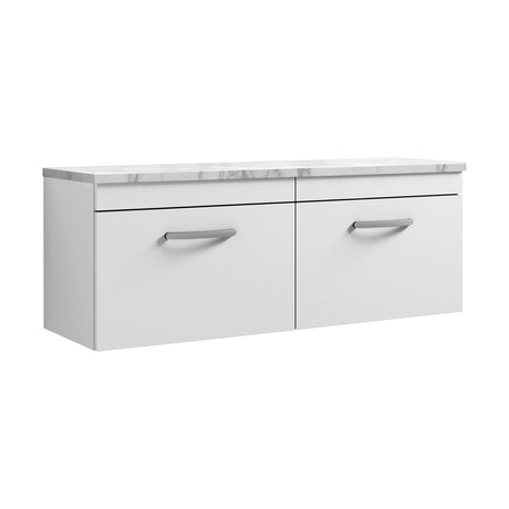 [BFRI041LCM2] Millwich Contemporary 2 Drawer Wall Hung Vanity Unit with Carrera Marble Laminate Worktop - Choice of Colour - Cutout
