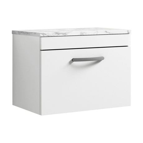 [BFRI041LCM] Millwich Contemporary 1 Drawer Wall Hung Vanity Unit with Laminate Carrara Marble Worktop, Gloss White, 600mm - Cutout