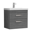 [BFRI046D] Millwich Contemporary 2 Drawer Wall Hung Vanity Unit with Thin Edge Basin, Anthracite Woodgrain, 600mm - Cutout