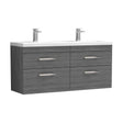 [BFRI046F] Millwich Contemporary 4 Drawer Wall Hung Vanity Unit with Basin, Anthracite Woodgrain, 1200mm - Cutout