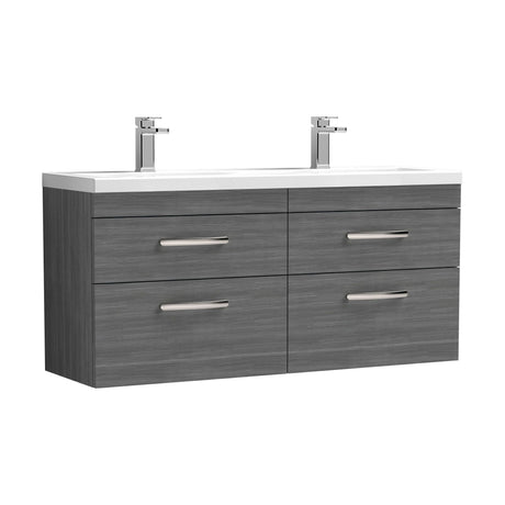 [BFRI046F] Millwich Contemporary 4 Drawer Wall Hung Vanity Unit with Basin, Anthracite Woodgrain, 1200mm - Cutout